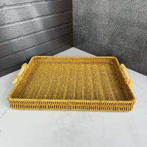 ست سه‌عددی سینی حصیری دسته‌چوبی