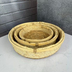 سبد حصیری لبه بامبو طرح گرد