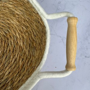 سبد حصیری سه عددی دسته بامبو لبه قیطان