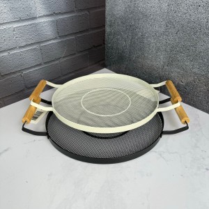 سینی فلزی تخت دسته بامبو توری طرح گرد