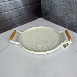 سینی فلزی تخت دسته بامبو توری طرح گرد
