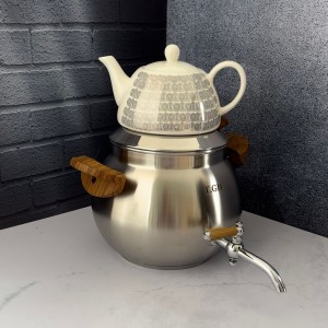 کتری و قوری مات دسته چوب قیطاسی مدل 5087