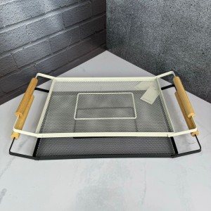 سینی فلزی تخت دسته بامبو توری طرح مسطتیلی