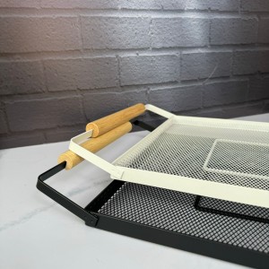 سینی فلزی تخت دسته بامبو توری طرح مسطتیلی