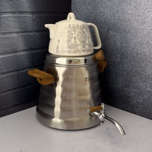 کتری و قوری مات کف چدن چوب قیطاسی مدل 7735