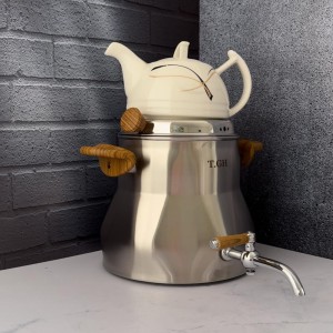 کتری و قوری کف چدن چوب قیطاسی مدل 6955