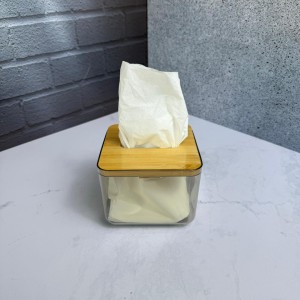 جای دستمال کاغذی مربعی اکرولیک درب بامبو