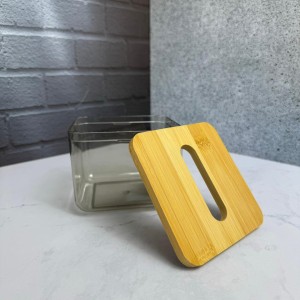 جای دستمال کاغذی مربعی اکرولیک درب بامبو