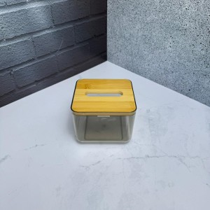 جای دستمال کاغذی مربعی اکرولیک درب بامبو