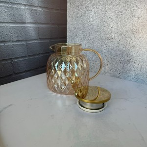 پارچ پیرکس درب استیل شامپاینی طرح لوزی 1500 میل