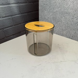 جا دستمال کاغذی اکرولیک دودی درب بامبو مدل گرد