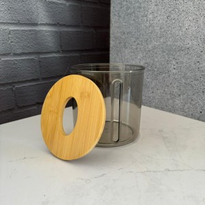 جا دستمال کاغذی اکرولیک درب بامبو مدل گرد