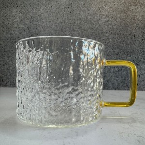 شات قهوه خوری پیرکس مدل سنگی  دسته طلایی مربعی