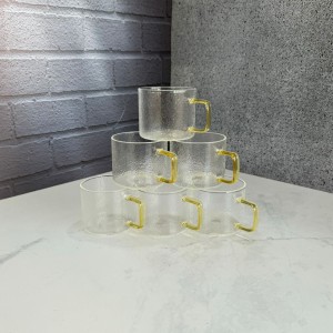 شات قهوه خوری پیرکس مدل دانه برفی دسته طلایی