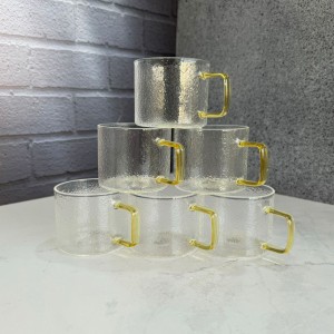 شات قهوه خوری پیرکس مدل دانه برفی دسته طلایی