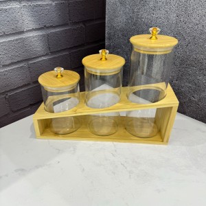 ست سه عددی بانکه پیرکس درب الماسی همراه با استند بامبو