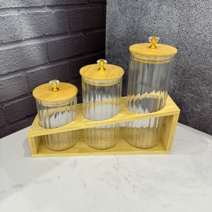 ست سه عددی بانکه پیرکس درب الماسی شیاردار استند دار