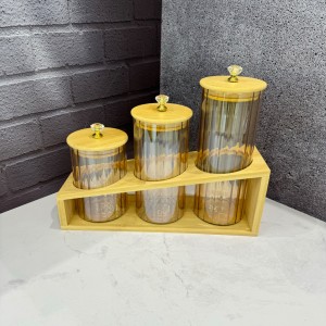 ست سه عددی بانکه استوانه ای پیرکس شامپاینی شیاردار استند دار