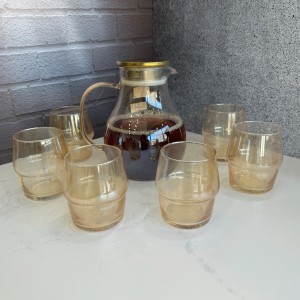 ست پارچ و لیوان پیرکس 7 پارچه درب استیل شامپاینی