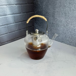 قوری پیرکس  درب استیل صافی دار  دسته استیل وبامبو 1200میل