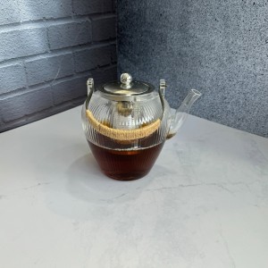 قوری پیرکس  درب استیل صافی دار  دسته استیل وبامبو 1200میل