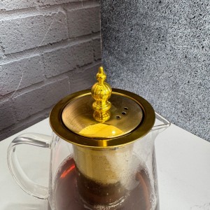 قوری پیرکس طلایی درب استیل