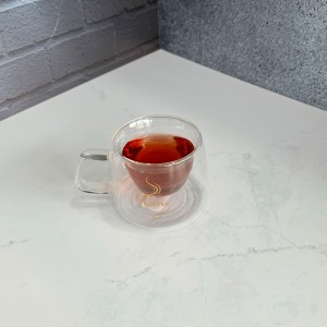 شات قهوه خوری پیرکس دوجه داره تکس دار دسته مربعی