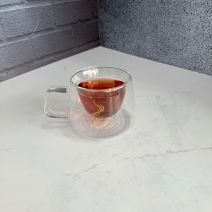 شات قهوه خوری پیرکس دوجه داره تکس دار دسته مربعی