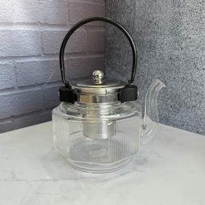 ست قوری و استکان پیرکس شعله مستقیم دسته مشکی