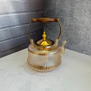 ست قوری و استکان پیرکس دسته منجوق شامپاینی