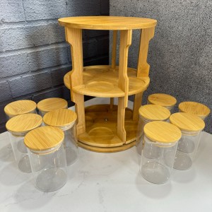 ست پاسماوری پیرکس همراه با استند دو طبقه چرخشی بامبو