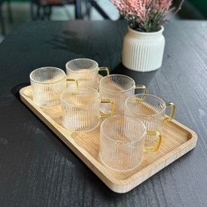 استکان پیرکس دسته طلایی شیشه‌ای مقاوم حرارت مناسب چای و دمنوش
