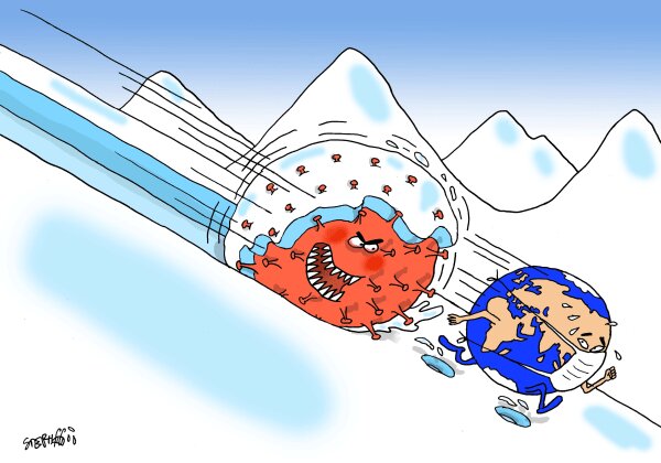 كرونا در تعقیب جهانیان! + كاریكاتور