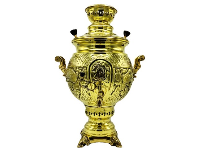 سماور ذغالی شاهکار مدل آوا قلمزده گل و مرغ زرد 12 لیتری