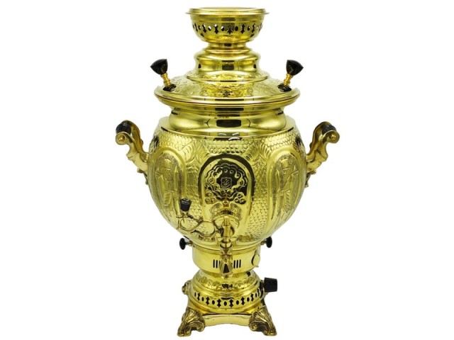 سماور گازی شاهکار مدل آوا قلمزده زرد 12 لیتری