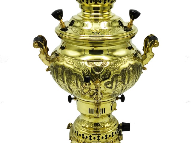 سماور گازی شاهکار مدل مهدیس قلمزده زرد 6 لیتری