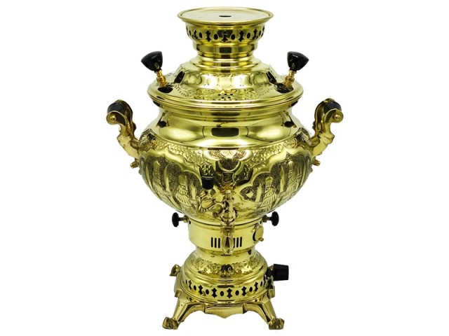 سماور گازی شاهکار مدل مهدیس قلمزده زرد 8 لیتری