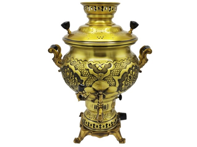 سماور گازی شاهکار مدل مهدیس قلمزده گل آنتیک 8 لیتری