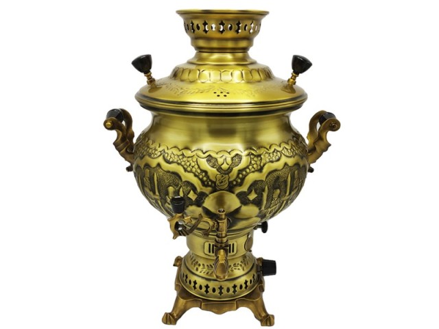 سماور گازی شاهکار مدل مهدیس قلمزده سرباز آنتیک 6 لیتری