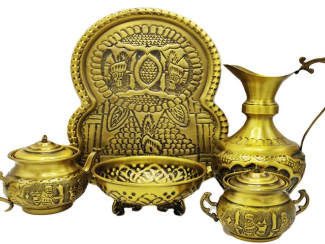 سرویس سماور 5 پارچه شاهکار مدل گل آنتیک