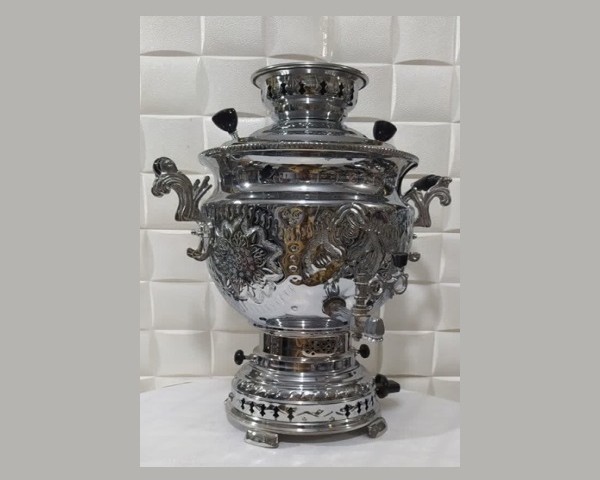 سماور پیمان مدل صدف قلمکار پایه طرح روسی 10 لیتر