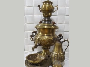 سرویس سماور برنجی قلمکار آنتیک 8 لیتر