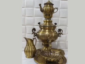 سرویس سماور و پا سماوری برنجی 3 لیتر