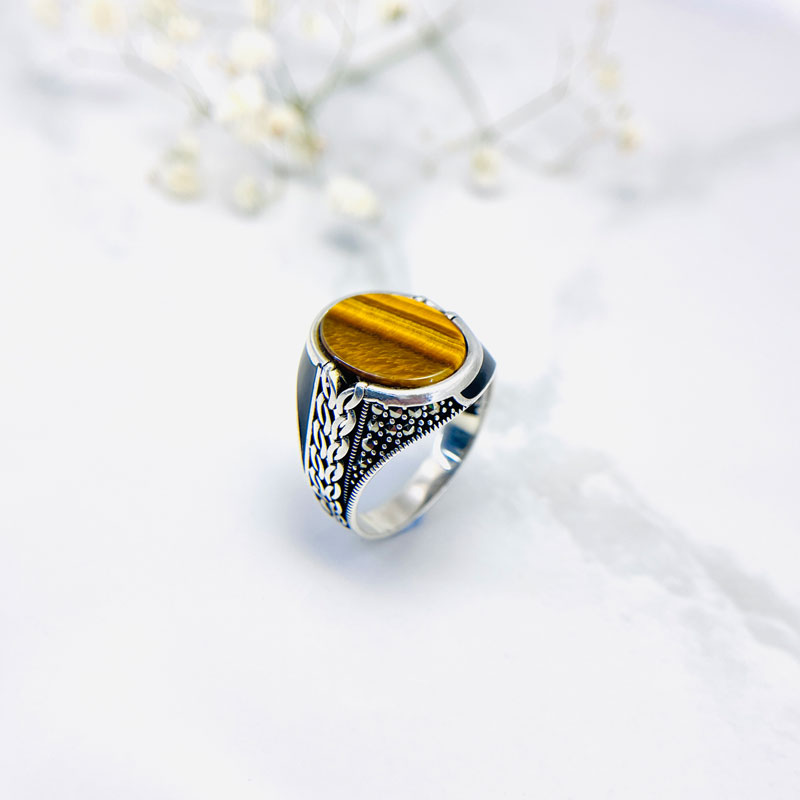 انگشتر نقره مردانه مدل اسپرت چشم ببر