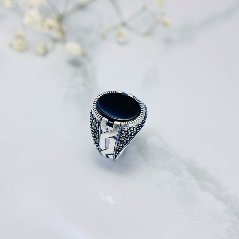 انگشتر نقره مردانه مدل عقیق مشکی