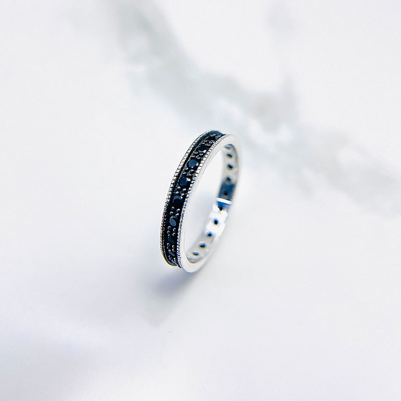 رینگ نقره اسپرت مدل فول نگین مشکی