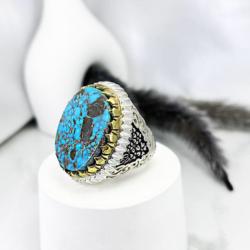 انگشتر نقره مردانه سنگ فیروزه