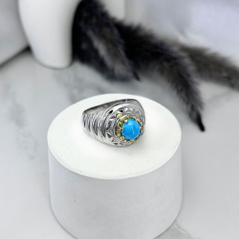 انگشتر نقره مردانه سنگ فیروزه نیشابور