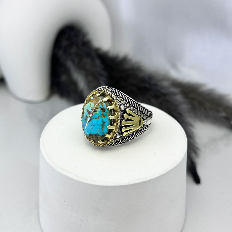 انگشتر نقره مردانه فیروزه رکاب رولکس