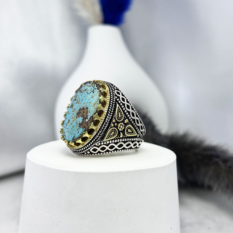 انگشتر نقره مردانه سنگ فیروزه